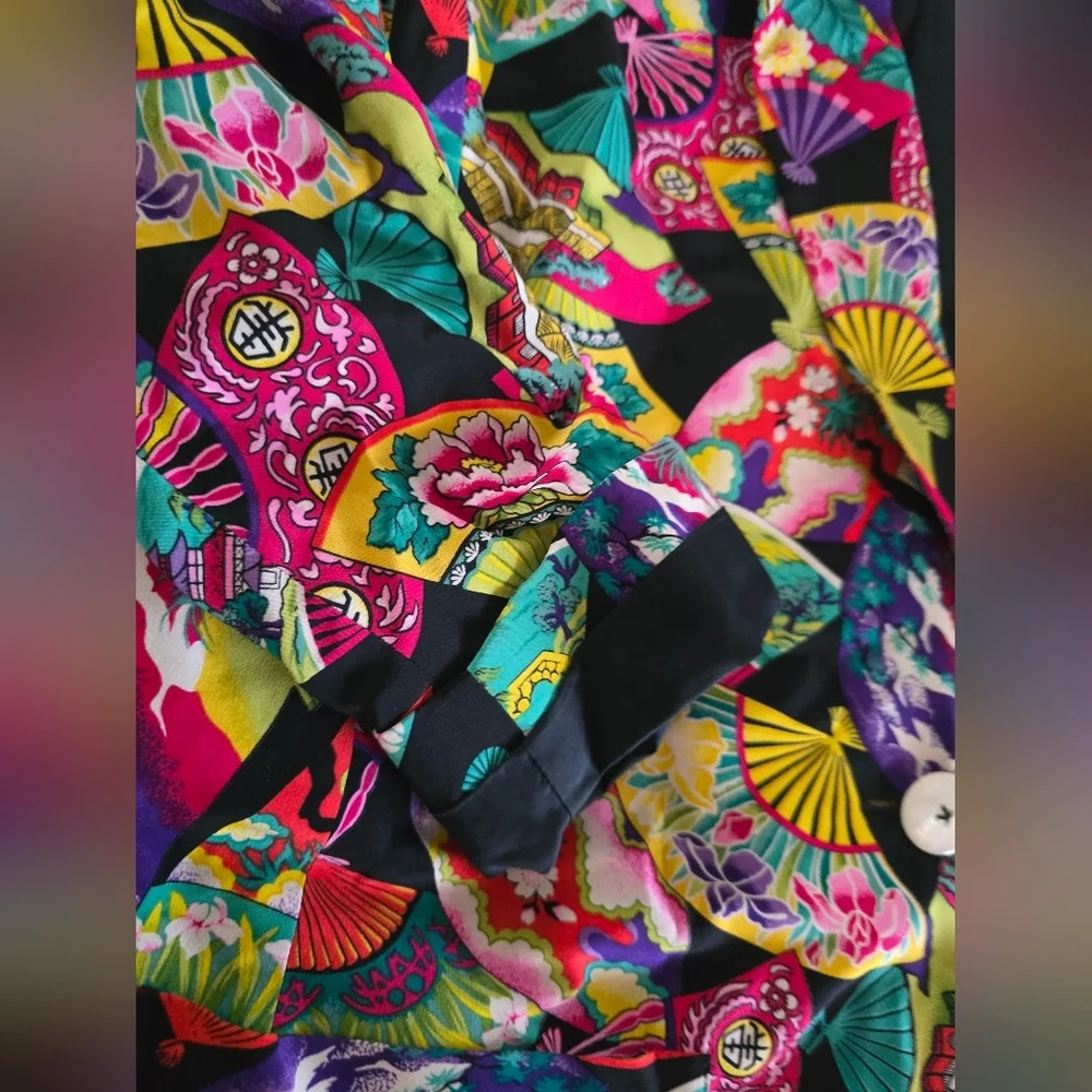 Vintage 100% Silk Dana Buchman Multicolor Fan Pattern Blazer - Picture 8 of 10